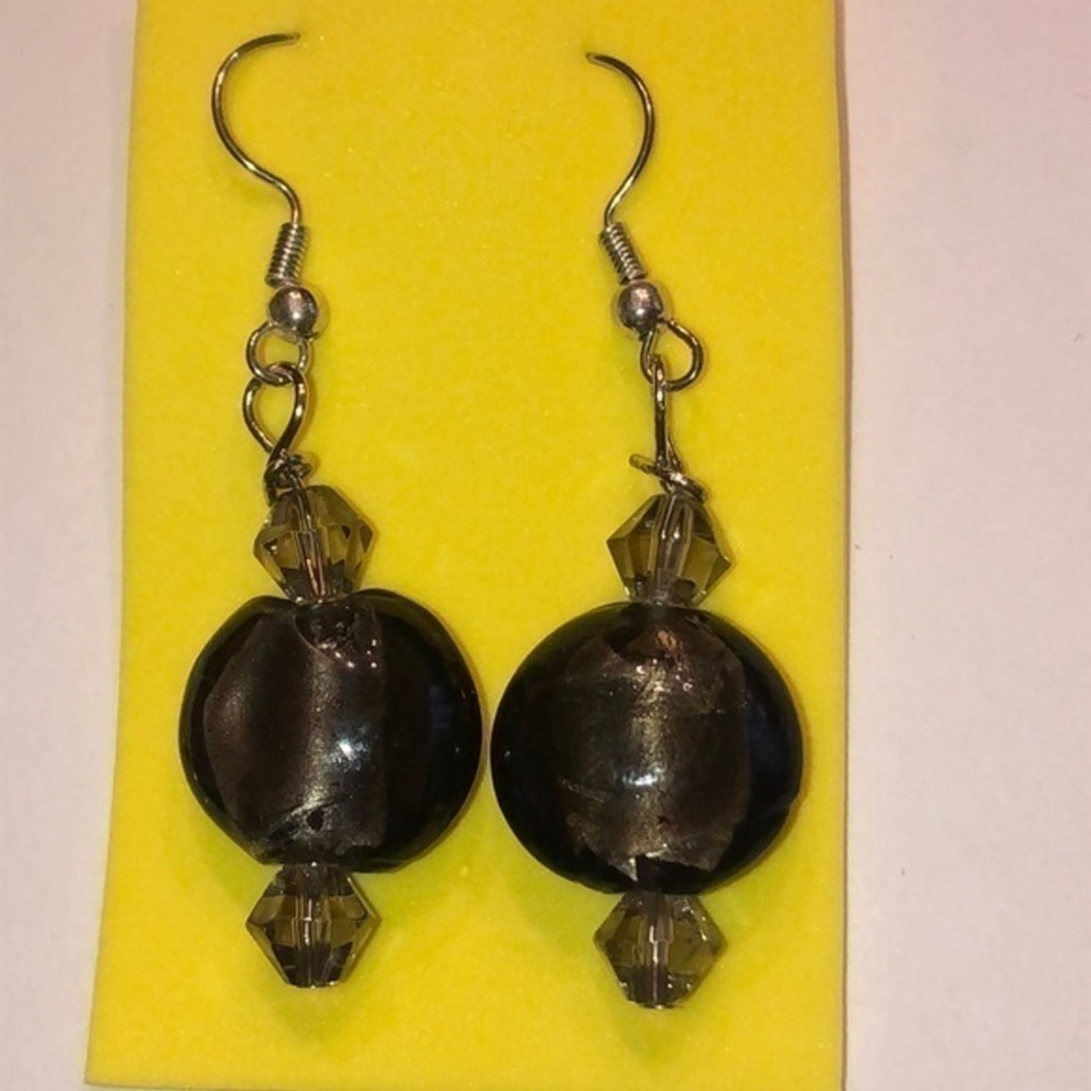 Shimmer Brown Round Beads Boho Dangling Pierced Earrings
